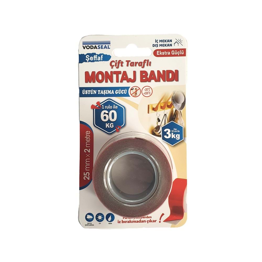 Vodaseal Çift Taraflı Montaj Bandı Üstün Taşıma Gücü 25mm x 2 mt