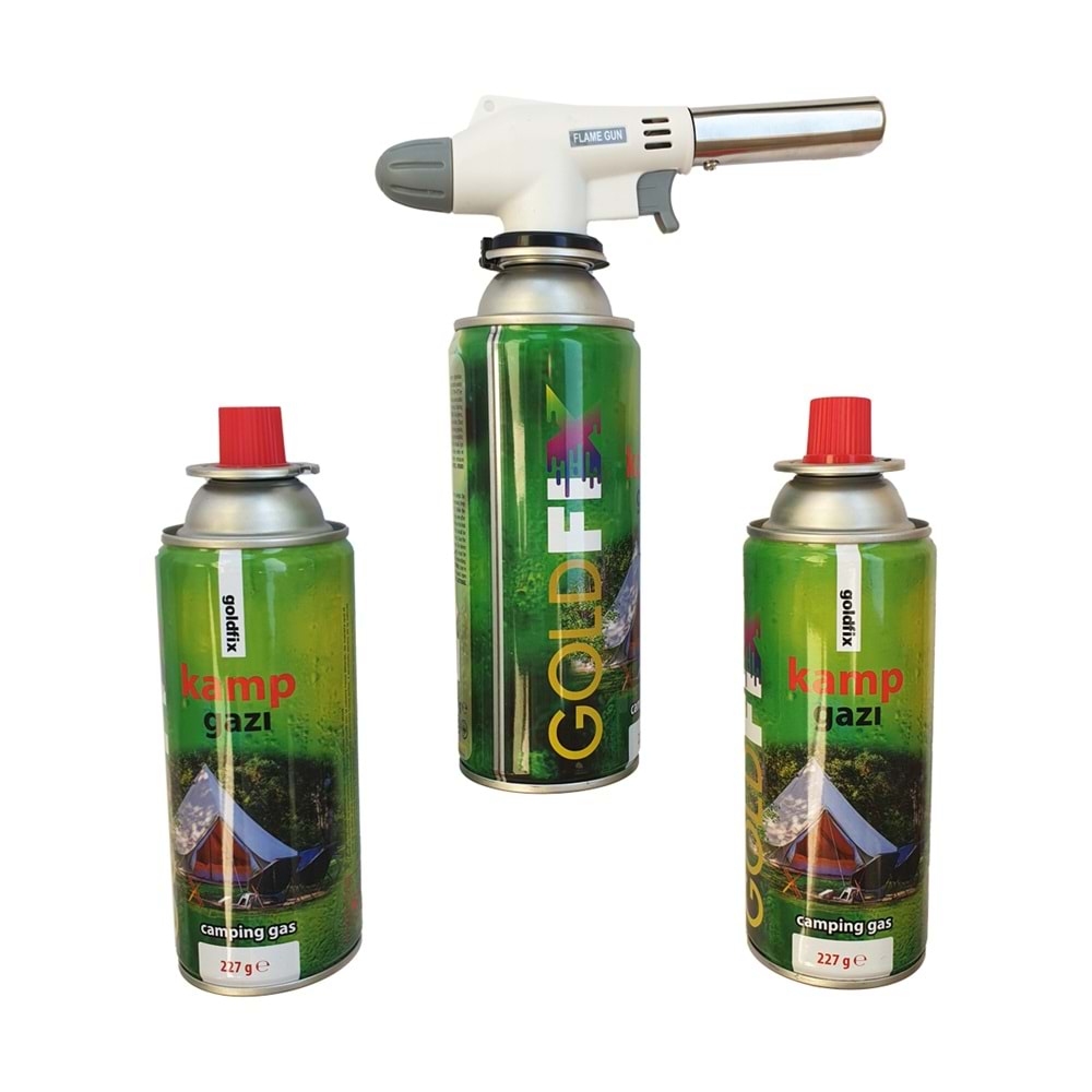 GOLD FİX 3 Adet 227 gr Kamp Gazı - 1 Adet (Flame Gun) Pürmüz Çakmak