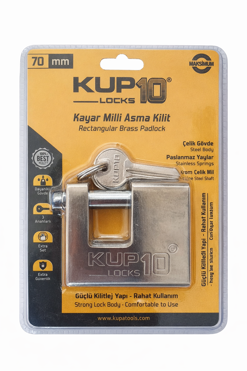 Kupa KUP10 Kayar Milli Asma Kilit | Pirinç Silindir | 70 mm