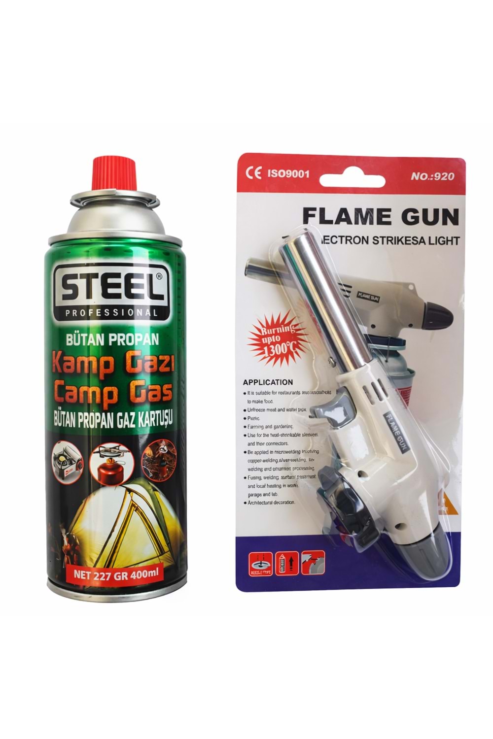 STEEL PROFESSIONAL - Kamp Gazı 1 Adet 400 ml - (Flame Gun - Pürmüz Çakmak 1 Adet )