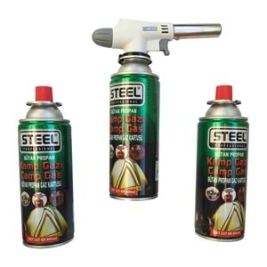 Steel Kamp Gazı Seti | 3×400 ml Gaz Kartuşu + Pürmüz (Flame Gun)