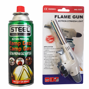 STEEL PROFESSIONAL - Kamp Gazı 1 Adet 400 ml - (Flame Gun - Pürmüz Çakmak 1 Adet )