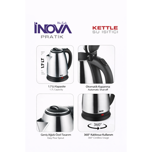INOVA Pratik 1.7 L Paslanmaz Çelik Kettle – 1800W