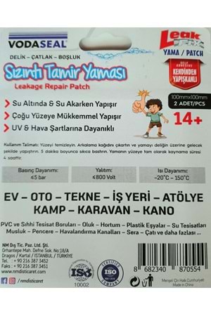 Vodaseal Sızıntı Tamir Yaması -Delik - Çatlak - Boşluk 100x100 mm