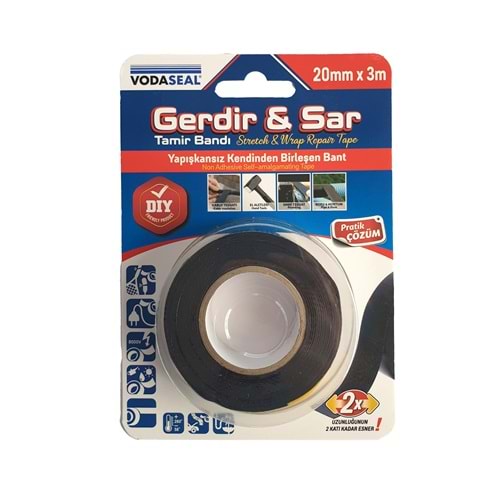 Vodaseal Gerdir & Sar Tamir Bandı, Uzunluğunun 2 Katı Kadar Esner 20mm x 3m - Siyah