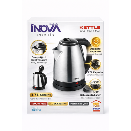 INOVA Pratik 1.7 L Paslanmaz Çelik Kettle – 1800W