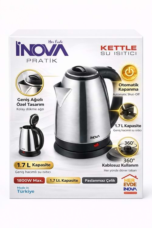 INOVA Pratik 1.7 L Paslanmaz Çelik Kettle – 1800W