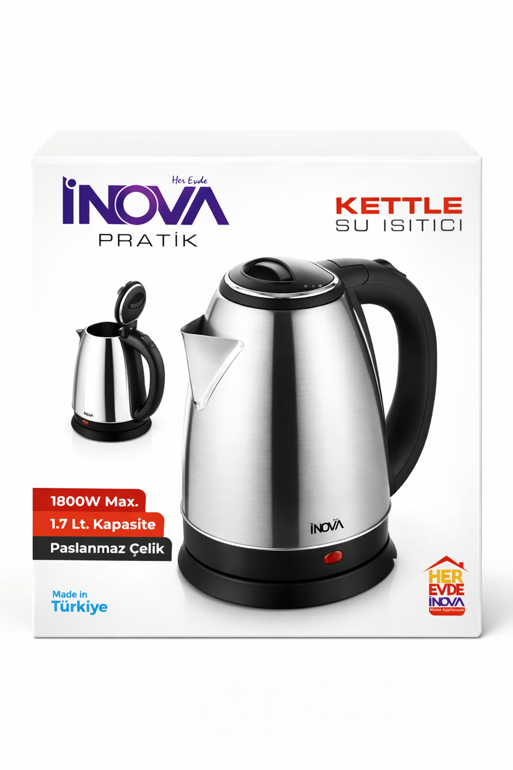 INOVA Pratik 1.7 L Paslanmaz Çelik Kettle – 1800W